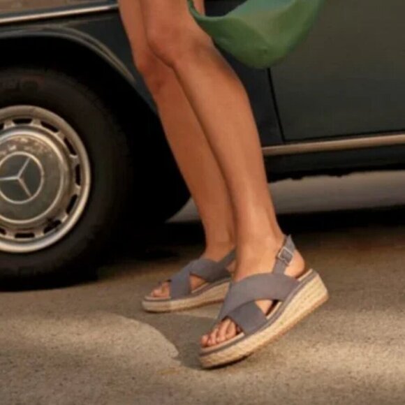 NWOB Dr. Scholl's Ember Blue Criss Cross Platform Woven Wedge Comfort Sandals - Picture 1 of 14